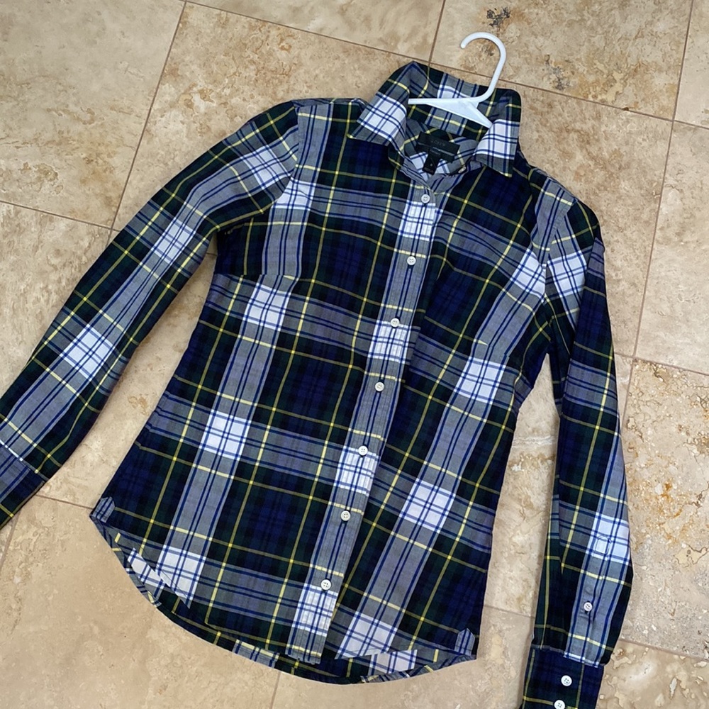 J. Crew Blue Tartan button down. Size 0.